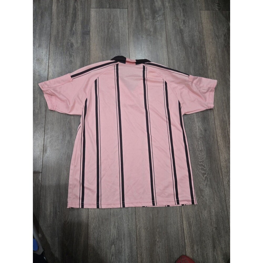 Adult Medium Soccer Referee Jersey Pink Black Stripe Athletic Performance Shirt - Picture 4 of 4